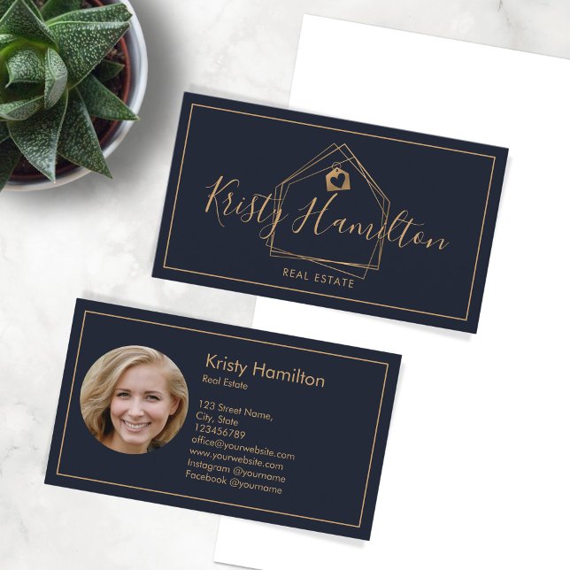 Cartão De Visita Marinho Profissional Moderno Imobiliza Foto (Criador carregado)