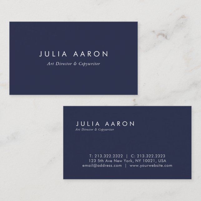 Cartão De Visita Marinho profissional simples moderno azul e branco (Frente/Verso)