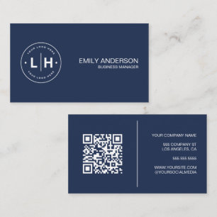 Cartão De Visita Marinho QR personalizado moderno azul