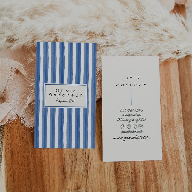 Cartão De Visita Marinho Retrorna Rasas de Mão Azul Estampadas Boho (Criador carregado)