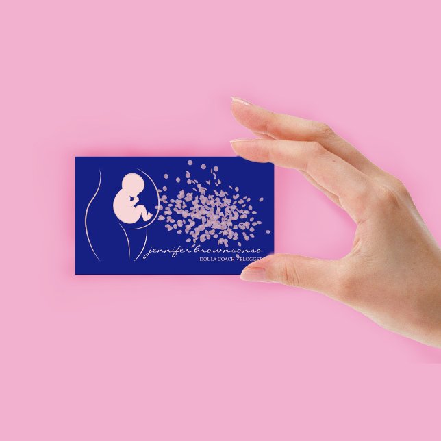 Cartão De Visita Marinho Rosa Bebê Doula Nascimento Gravidez (Navy Pink Baby Doula Birth Coach Pregnant Business Card)