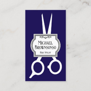 Cartão De Visita Marinho Vintage Stylist Barber Scissors