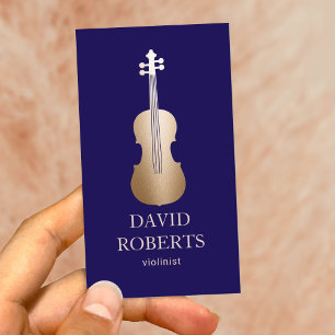 Cartão De Visita Marinho Violino Dourado e Moderno de Professores d