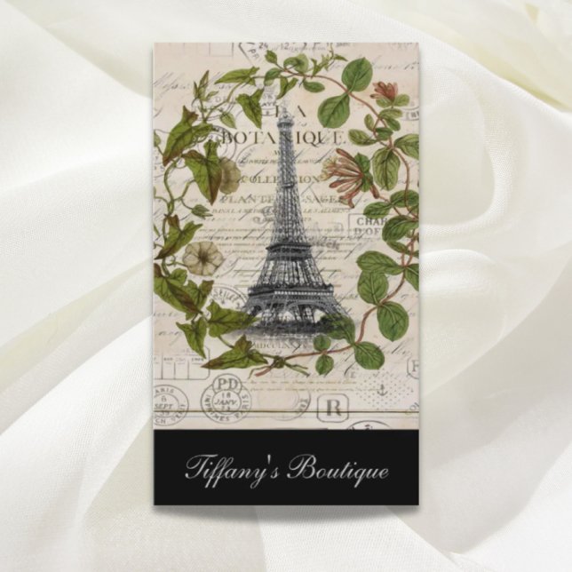 Cartão De Visita mariposa botânica francesa deixa paris eiffel torr (french botanical ivy leaves paris eiffel tower business card)