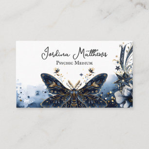 Cartão De Visita Mariposa Celestial Azul e Dourado Psíquica