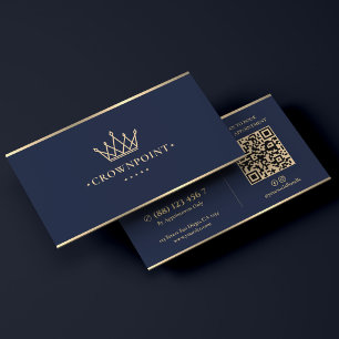 Cartão De Visita Marketing de Luxo Marca Coroa Azul Marinho Escuro