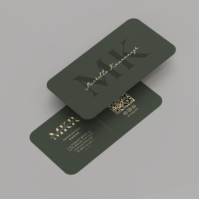 Cartão De Visita Marketing de monograma profissional moderno verde  (Monogram Marketing Professional Modern Dark Green Business Card
)