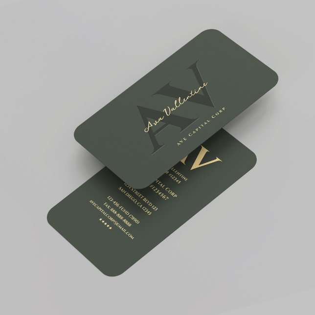 Cartão De Visita Marketing de Monograma Verde Escuro Moderno (Modern Professional Dark Green Monogram Marketing Business Card
)