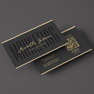 Cartão De Visita Marketing Elegante preto Faux Dourado Professional