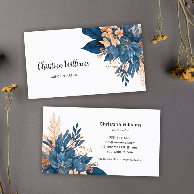 Cartão De Visita Marketing Floral Moderno Elegante (Modern Elegant Watercolor Floral Marketing Business Card)