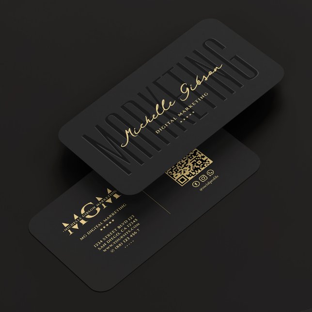 Cartão De Visita Marketing Moderno Elegante preto (Elegant Modern Marketing Monogram Black Gold Business Card
)