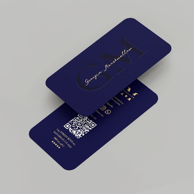 Cartão De Visita Marketing moderno Monograma Midnight Azul Dourado (Modern Marketing Monogram Midnight Blue Gold Business Card
)
