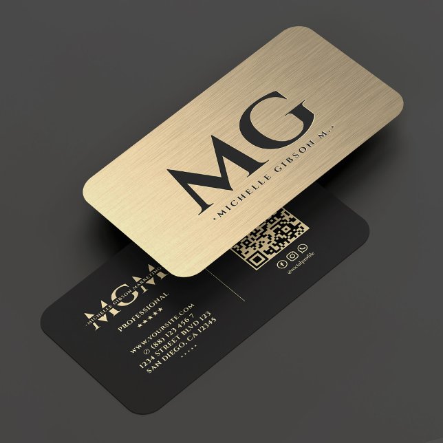 Cartão De Visita Marketing Monograma Elegante Faux Dourado Moderno (Marketing Monogram Elegant Gold Black Modern Business Card
)