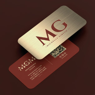Cartão De Visita Marketing Monograma Elegante Terracotta Dourada Mo