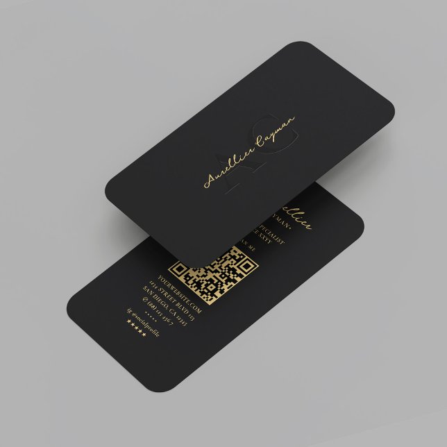 Cartão De Visita Marketing profissional Dourado preto moderno (Modern Black Gold Monogram Professional Marketing Business Card
)