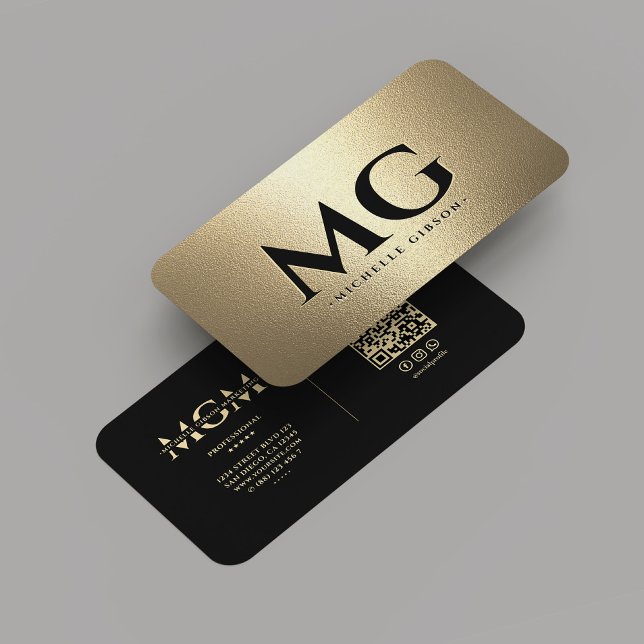 Cartão De Visita Marketing profissional - Negra Dourada (Elegant Monogram Professional Marketing Black Gold Modern Business Card
)