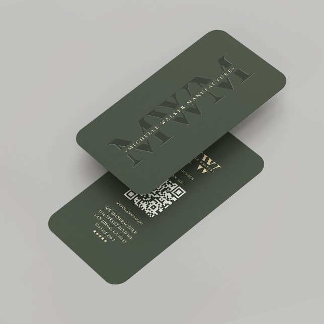 Cartão De Visita Marketing Verde Escuro Monograma da Empresa Modern (Modern Company Monogram Dark Green Gold Marketing Business Card
)