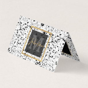 Cartão De Visita Mármaco branco preto clássico Terrazzo