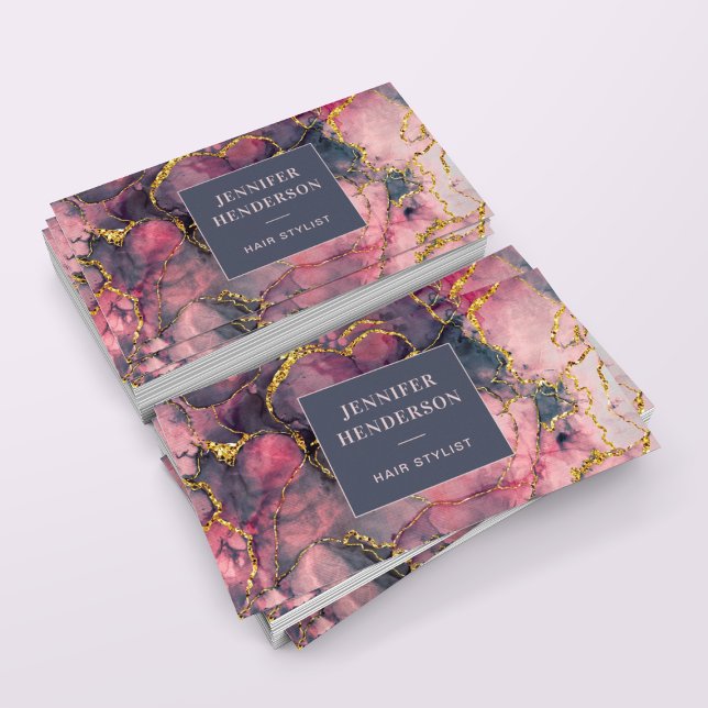 Cartão De Visita Mármaco brilhante Elegante Rosa Rosa Dourada Profi (Criador carregado)