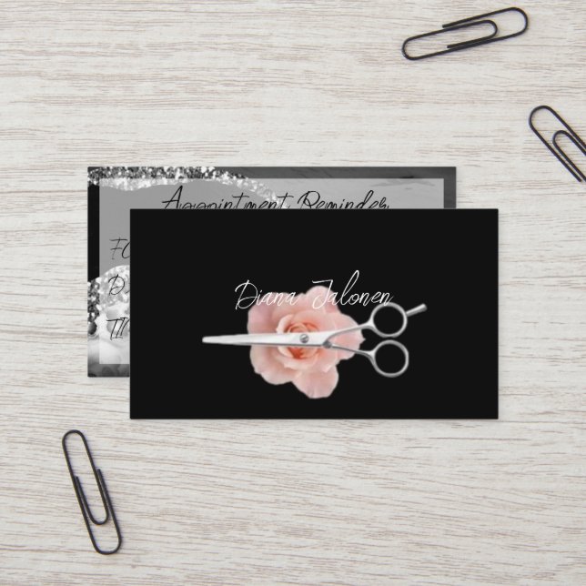 Cartão De Visita Mármaco Preto do Lembrete de Compromisso de Hairdr (Frente/Verso In Situ)