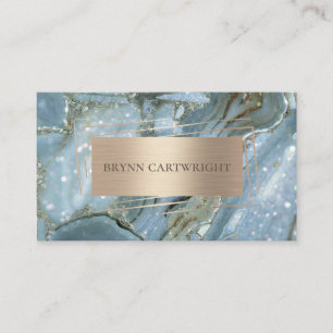 Cartão De Visita Mármore Azul Sparkle e Elegante Moderno Dourado