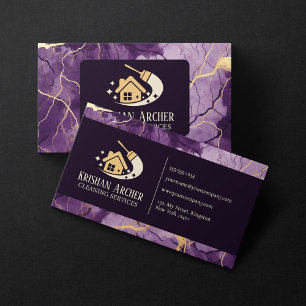 Cartão De Visita Mármore Bege Dourado Roxo Limpeza Casas Manutenção