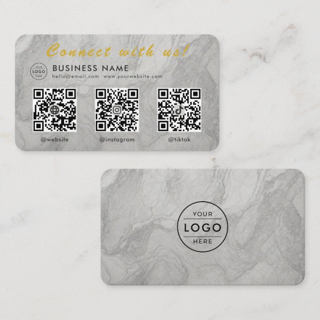 Cartão De Visita Mármore Branco 3 Código QR Multi Social (Frente/Verso)