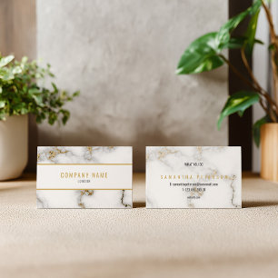 Cartão De Visita Mármore Branco Minimalista e Ouro de Luxo