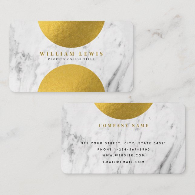 Cartão De Visita Mármore branco moderno e chic moderno Dourado (Frente/Verso)