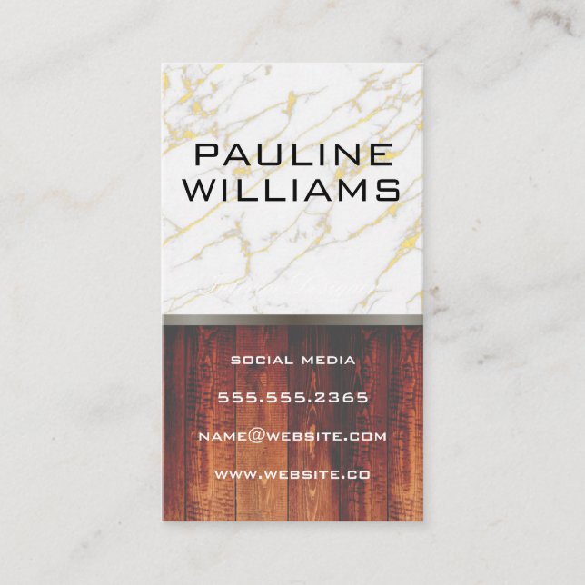 Cartão De Visita Mármore | Conselhos de madeira (Frente)