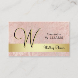 Cartão De Visita Mármore cor-de-rosa preto Dourado Monogrammed