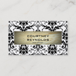 Cartão De Visita Mármore de Cor damasco preto-e-branco retrô