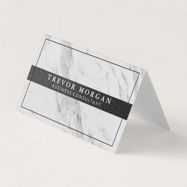 Cartão De Visita Mármore de couro preto profissional (Frente)