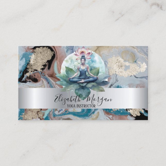 Cartão De Visita Mármore de lata de lata de prata elegante (Frente)