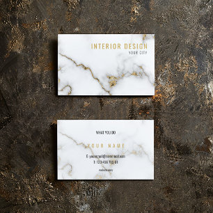 Cartão De Visita Mármore de luxo Branco e Dourado Minimalista