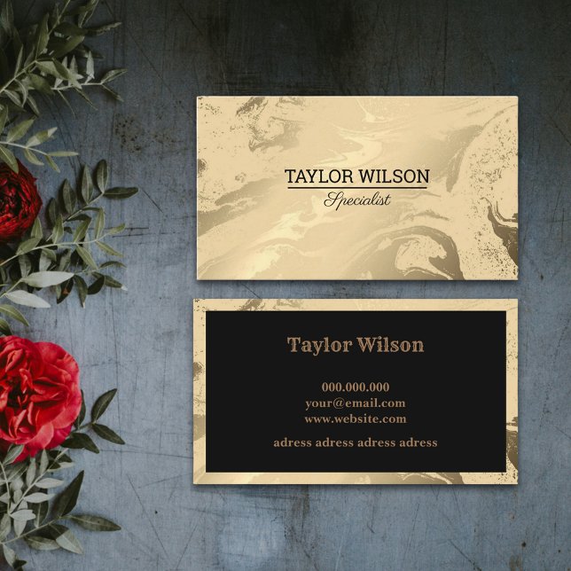 Cartão De Visita Mármore de luxo preto e ouro simples (Criador carregado)