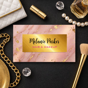 Cartão De Visita Mármore dourado e rosado elegante com brilho