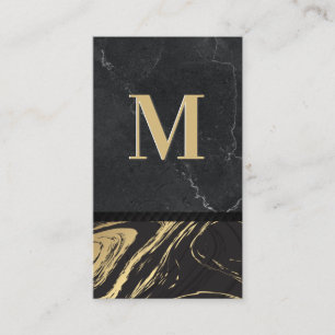 Cartão De Visita Mármore Dourado Preto Monograma gravado Sábado