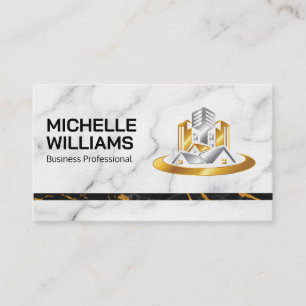 Cartão De Visita Mármore Elegante Logotipo de Imóveis de Luxo D