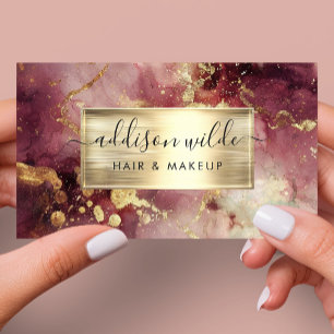 Cartão De Visita Mármore em Aquarela Marrom e Dourado Elegante