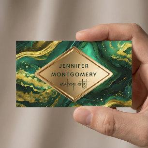 Cartão De Visita Mármore Esmeralda Verde e Ouro Luxuoso Glam