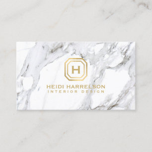 Cartão De Visita Mármore Glam do branco do monograma do logotipo d