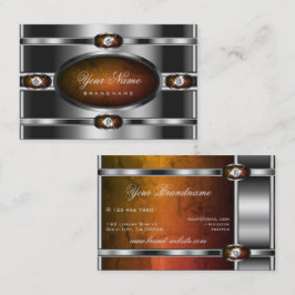 Cartão De Visita Mármore Laranja Escuro Moderno de Prata e Diamante