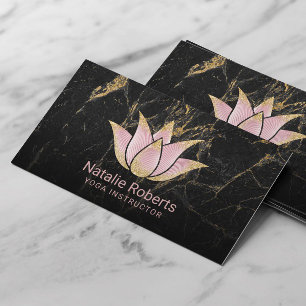 Cartão De Visita Mármore preto Dourado cor-de-rosa de Lotus do