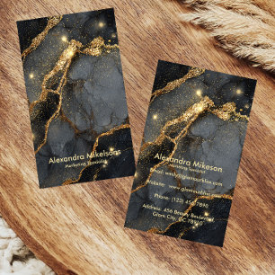 Cartão De Visita Mármore Preto Elegante Dourado Negócios Profission