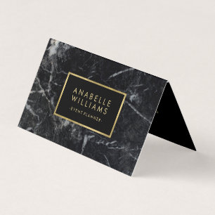 Cartão De Visita Mármore preto elegante e textura Dourado impressa