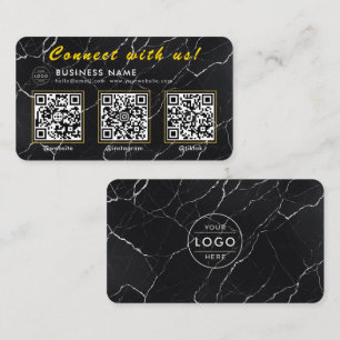Cartão De Visita Mármore Preto Luxuoso 3 Código QR Multi Social