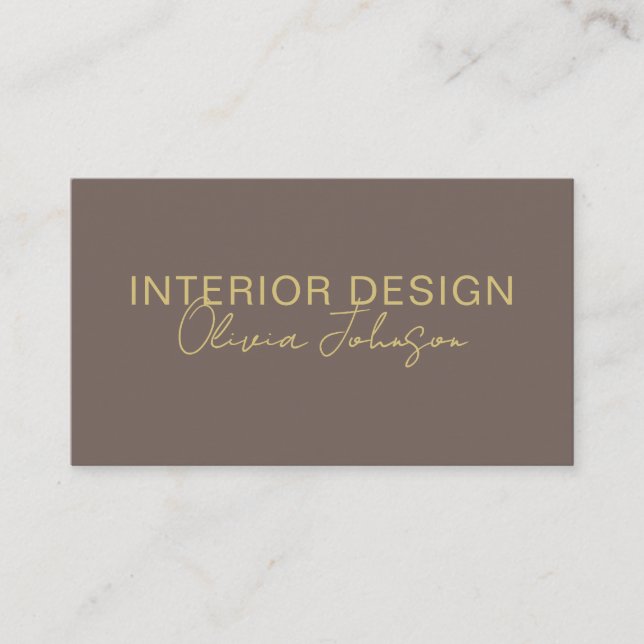 Cartão de Visita Marrom Dourado Design de Interior (Frente)
