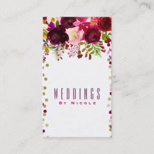 Cartão De Visita Marsala Moderno Floral Dourado Borgonha Ousado Chi