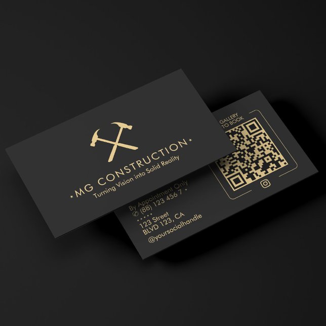 Cartão De Visita Martelo de Construção Empreiteiro Geral Preto (Construction Hammer General Contractor Black Business Card
)